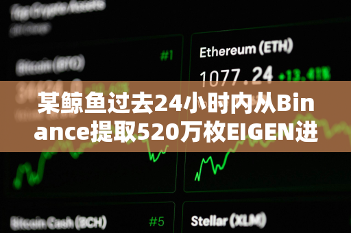 某鲸鱼过去24小时内从Binance提取520万枚EIGEN进行质押，约合1560万美元