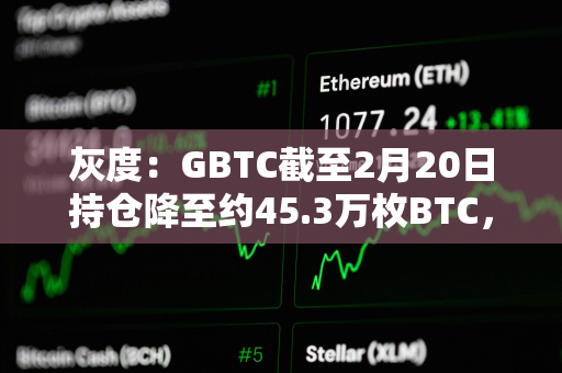 灰度：GBTC截至2月20日持仓降至约45.3万枚BTC，较上周末减少近3000枚